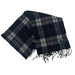 JOSEPH & FEISS PLAID 100% WOOL Black Blue Red Scarf